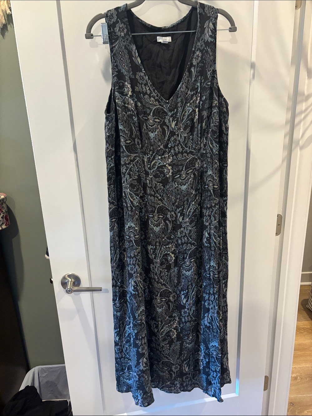 J. Jill Black Maxi Dress with Blue-Gray Paisley